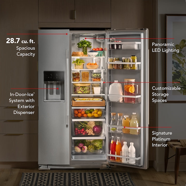 Refrigerador KitchenAid Side-by-Side 28.7 p³ con Interior Platinum – KRSF536RPS