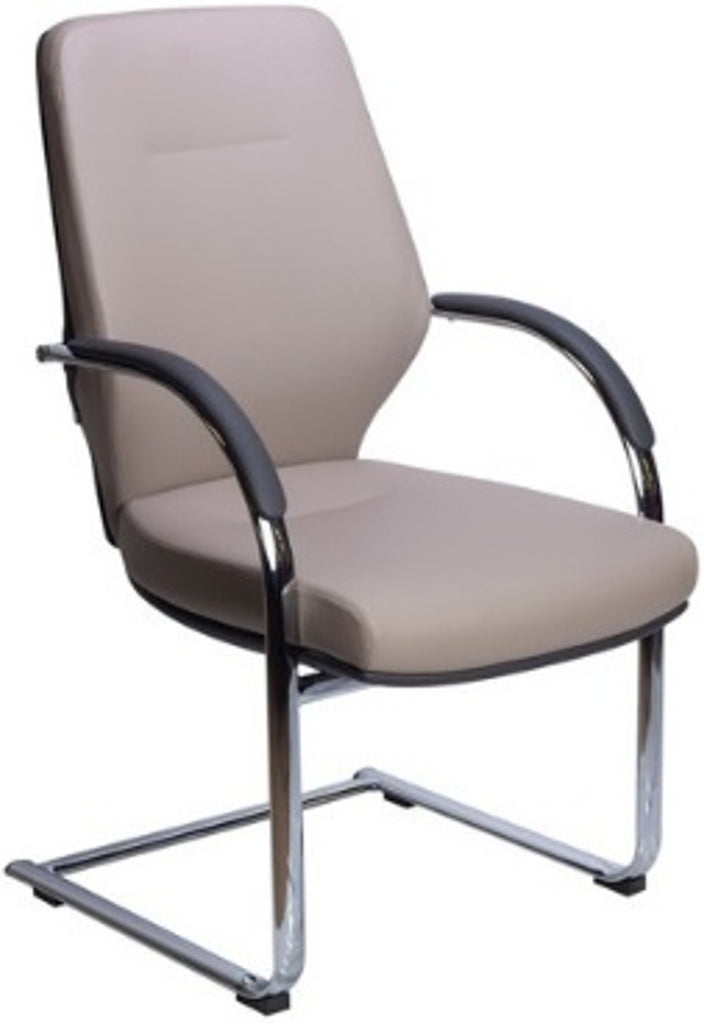 Silla de Visitante Laramy – Decopiel Gris y Taupe | Base de Acero Cromado