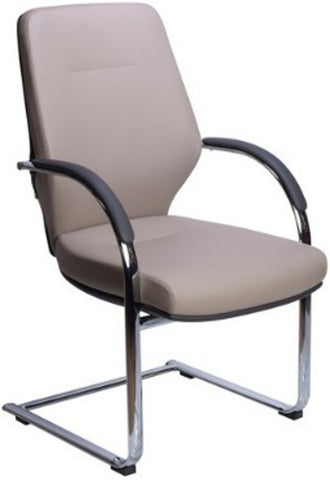 Silla de Visitante Laramy – Decopiel Gris y Taupe | Base de Acero Cromado